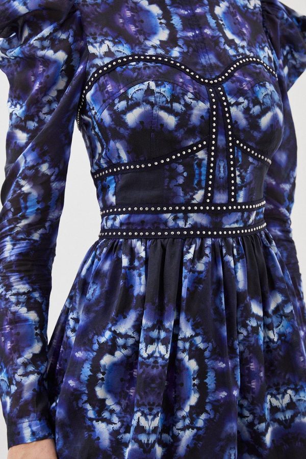 WWXT1290 Silk Cotton Border Print Woven Mini Dress - Image 3