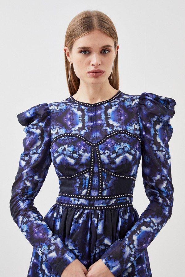 WWXT1290 Silk Cotton Border Print Woven Mini Dress - Image 5