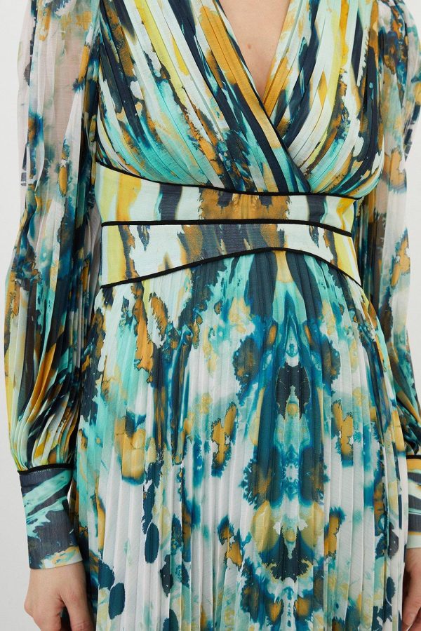 WWXT1286 Abstract Ombre Pleated Woven Midaxi Dress - Image 5