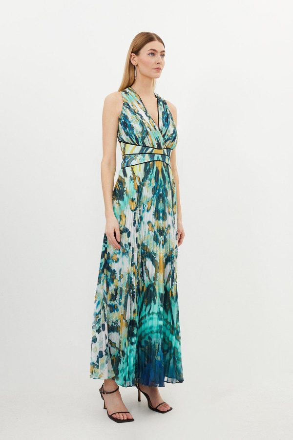 WWXT1284 Abstract Ombre Pleated Sleeveless Midaxi Dress - Image 3