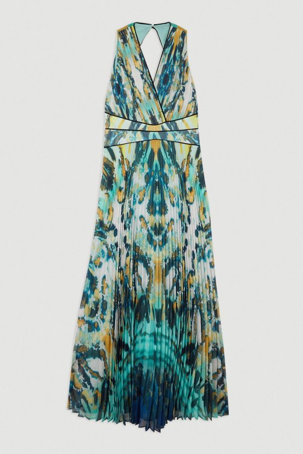 WWXT1284 Abstract Ombre Pleated Sleeveless Midaxi Dress - Image 4