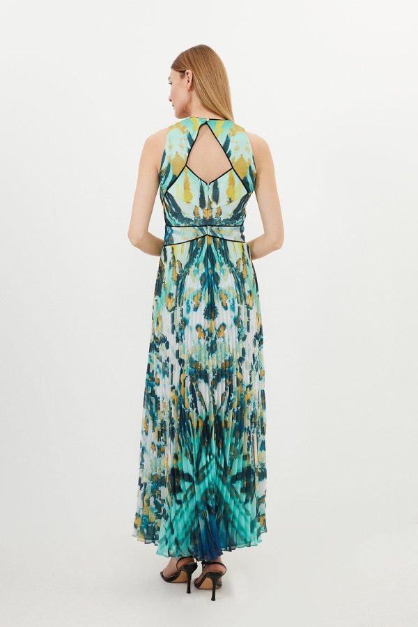 WWXT1284 Abstract Ombre Pleated Sleeveless Midaxi Dress - Image 5