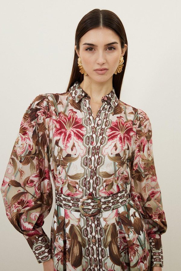 WWXT1287 Linen Border Print Floral Woven Short Dress - Image 2