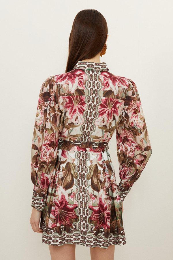 WWXT1287 Linen Border Print Floral Woven Short Dress - Image 5