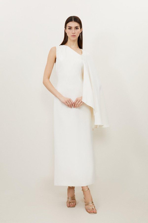 WWXT1291 Fluid Tailored Asymmetric One Shoulder Drape Maxi Dress