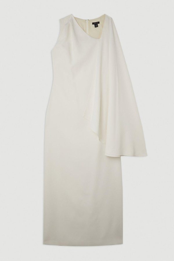 WWXT1291 Fluid Tailored Asymmetric One Shoulder Drape Maxi Dress - Image 4