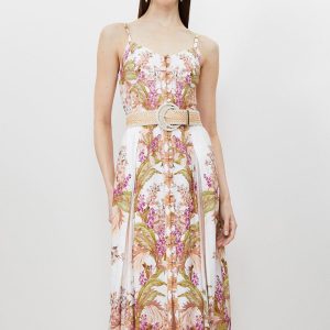 WWXT1288 Linen Strappy Midaxi Dress