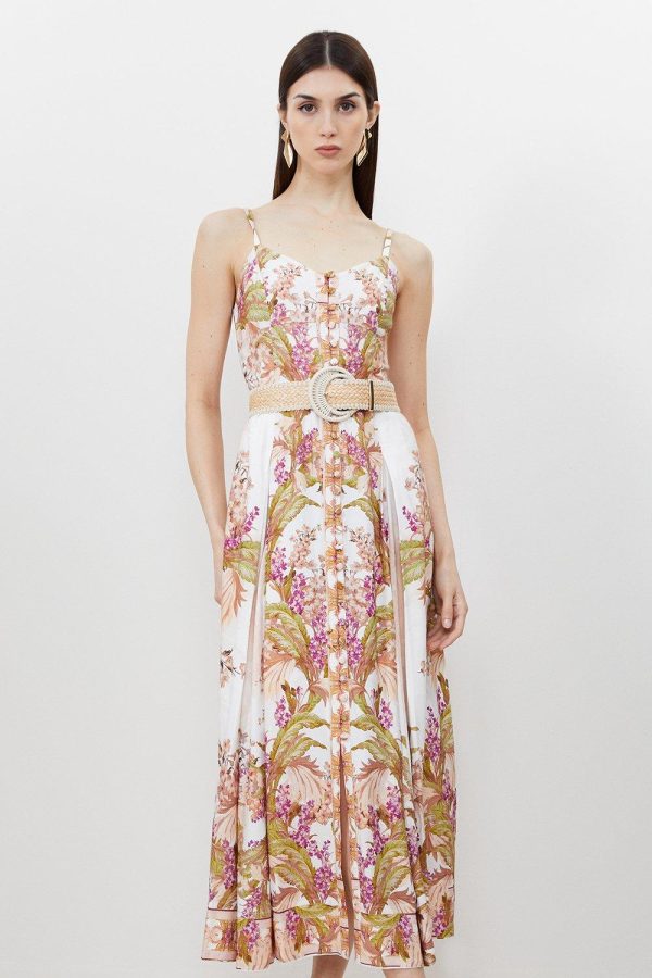 WWXT1288 Linen Strappy Midaxi Dress